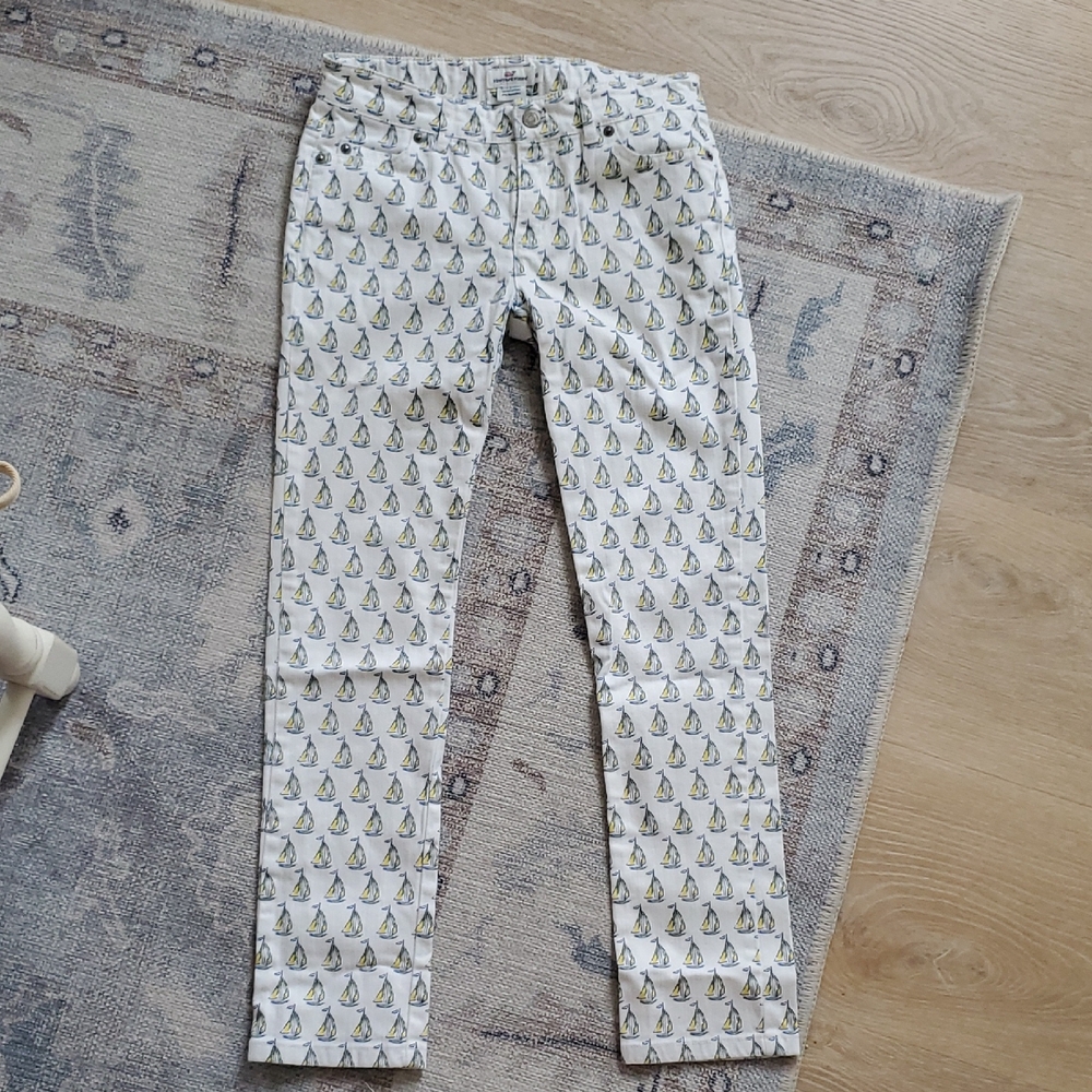 Vineyard Vines Girls White Sailboat Denim Jeans Pants  Sz10